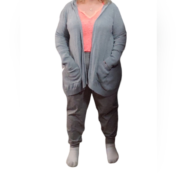 Barefoot Dreams CozyChic Ultra Lite Hooded Seashore Cardigan Dove Gray Size XL - Picture 2 of 6